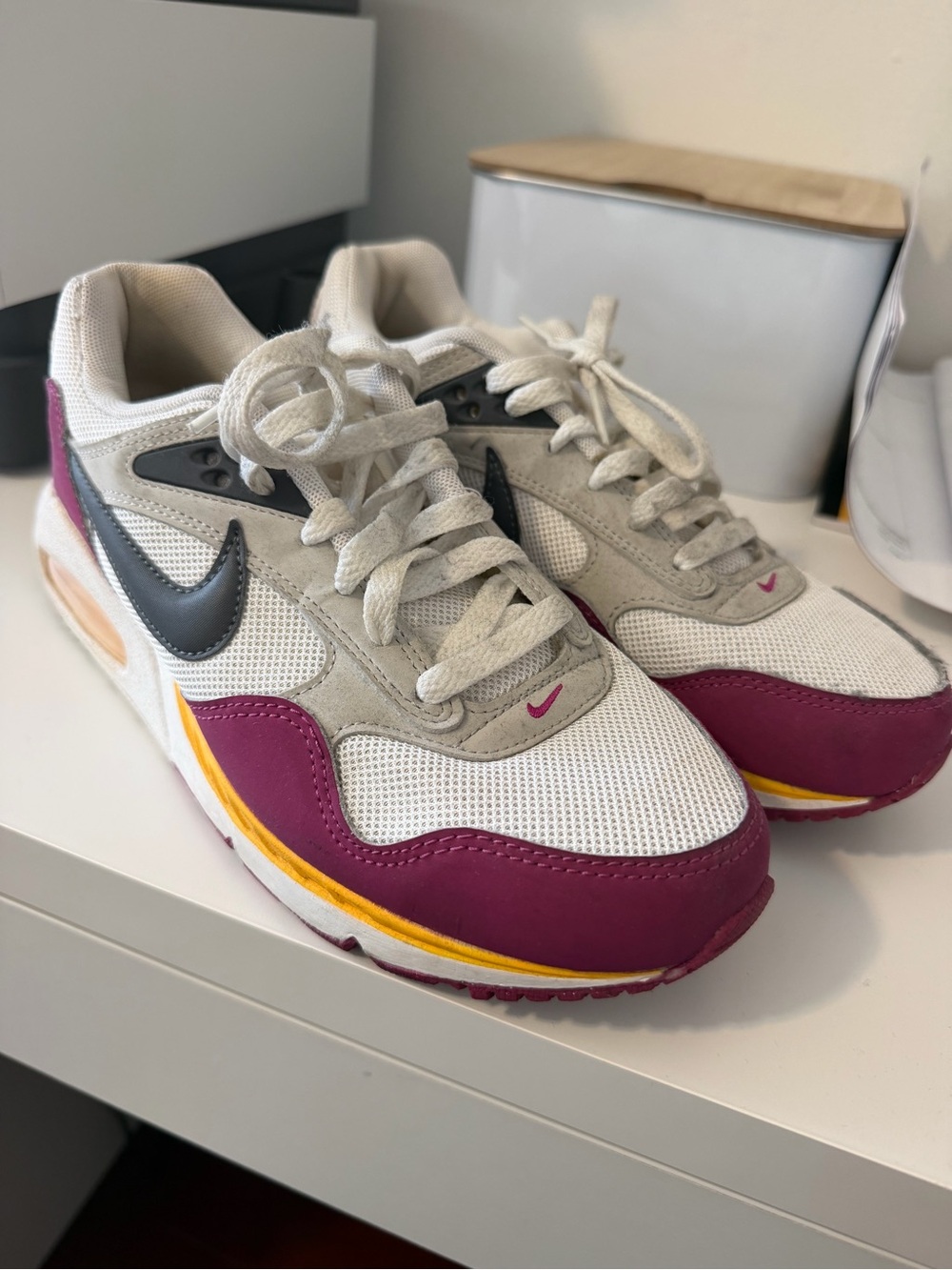 Nike White, Berry & Yellow Retro Running Shoes